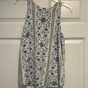 Old Navy Blue and White Floral Tank Top